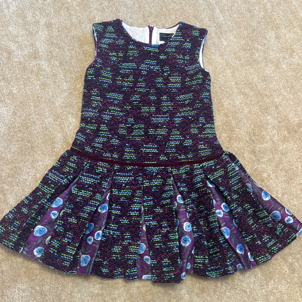 Oscar De La Renta Girls purple tweed & silk Dress- size 6